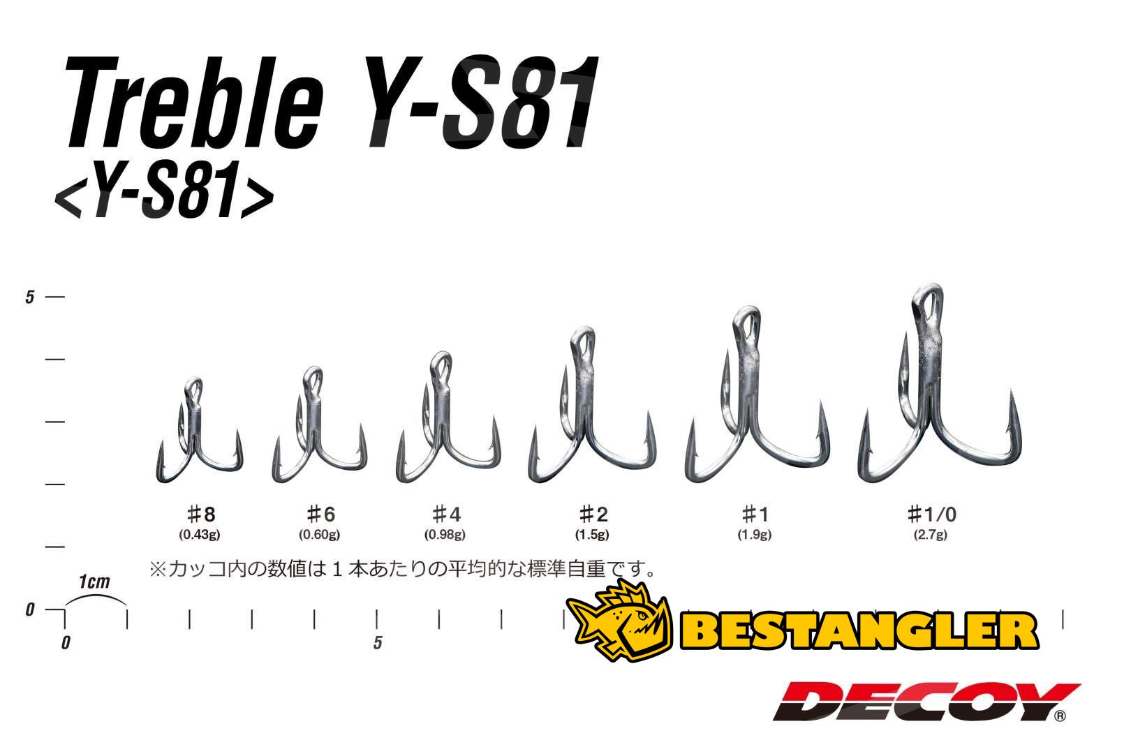 Decoy T-S21 Treble Hook T Shaped 3 Point Treble Hooks Size 1 (9693)